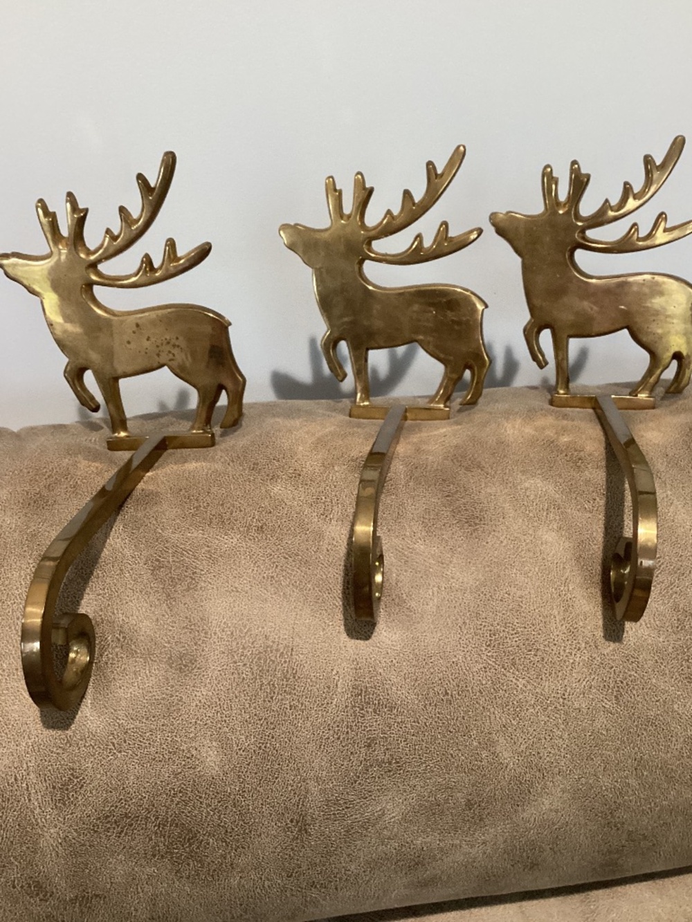 Brass Reindeer stocking hangers set 3